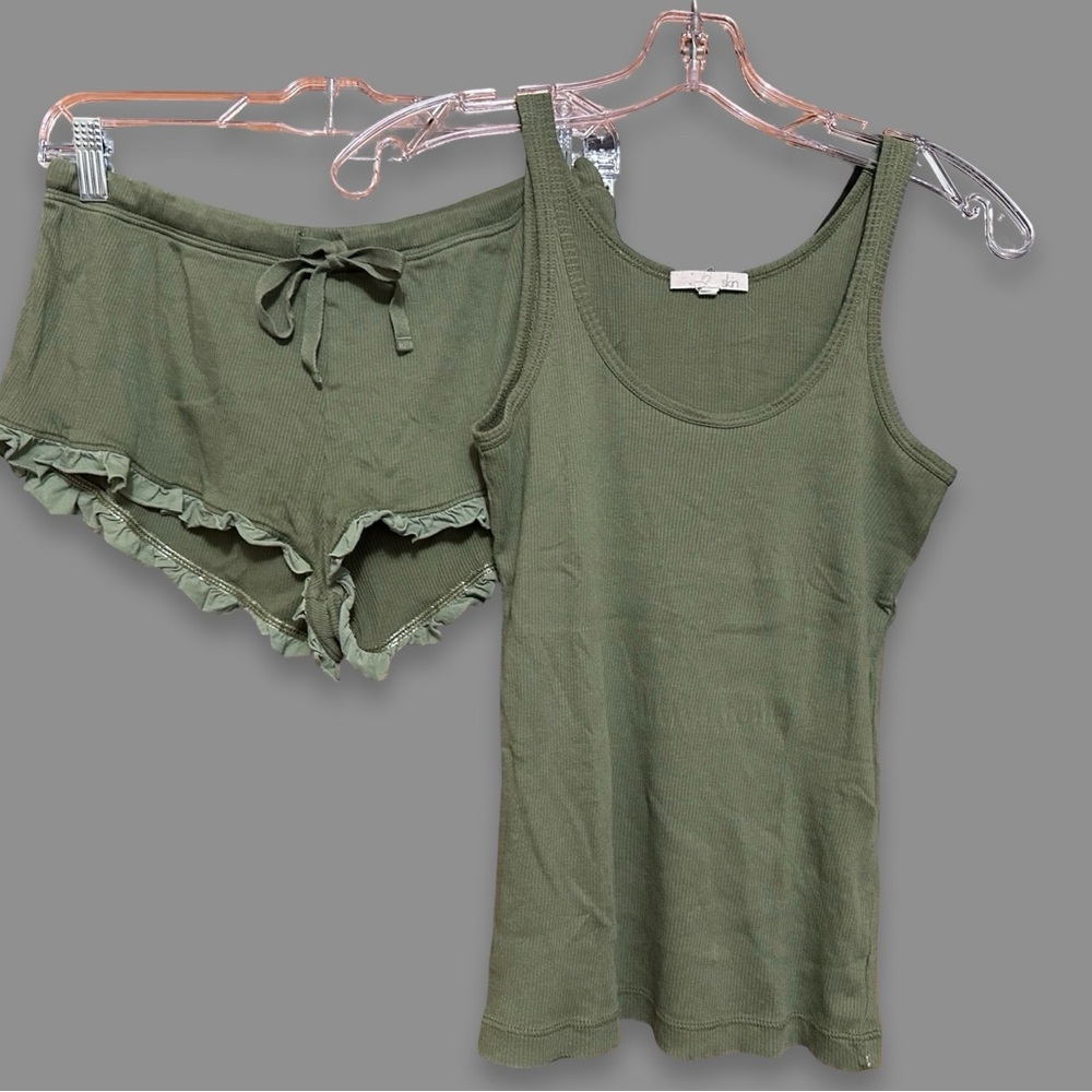 Skin Pima Cotton Raisa & Raffaela Tank Short Pajama Set Olive Green Size 2 MED - Picture 2 of 9